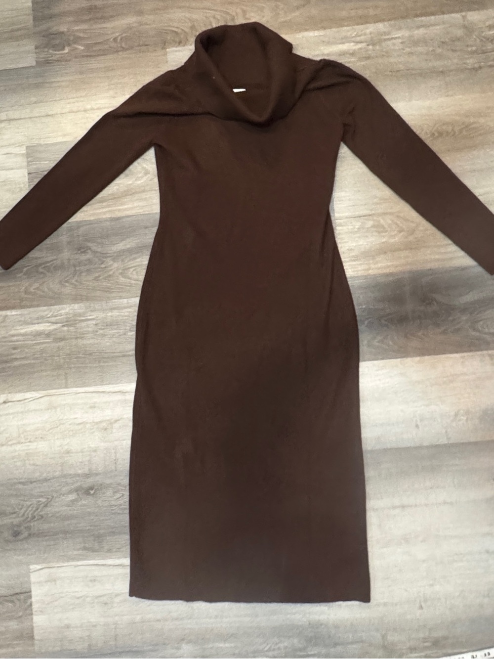 Brown Long Sleeve Cowl-Neck Midi Dress